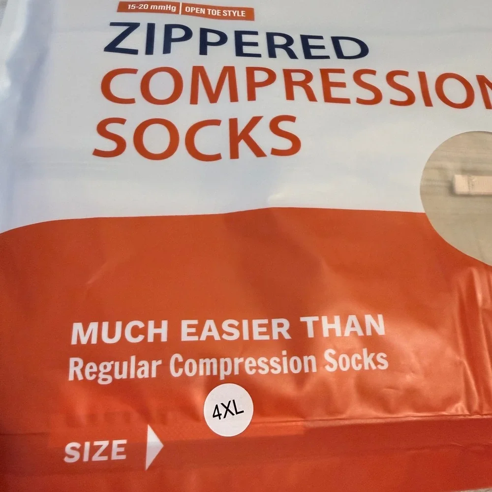 Lemon Hero Zippered Compression Socks Open Toe 15-20 mmHg 4XL Beige New